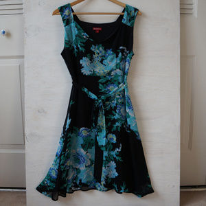 Sleeveless Summer Dress Black Floral Fully Lined S